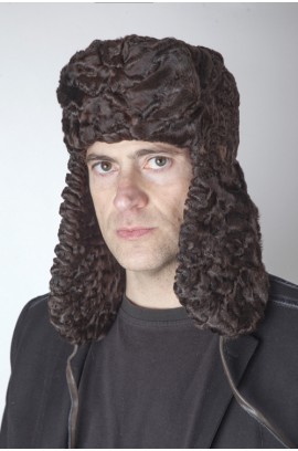 Dark brown karakul lamb fur hat, Russian style